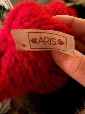 ARIS Vintage Red Knit and Black Faux Fur Winter Trapper Cossack Hat